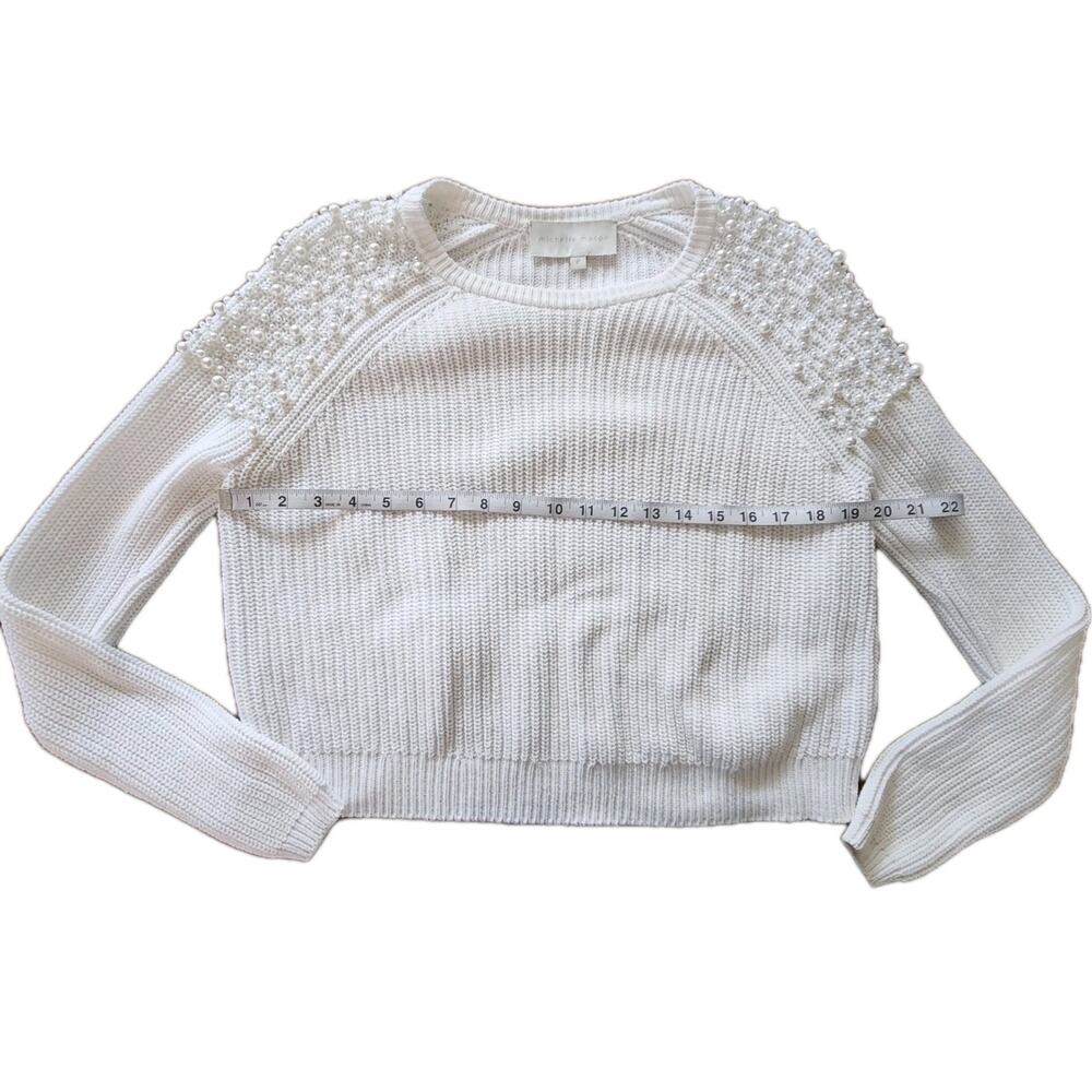 Michelle Mason White Pearl Embellished Long Sleeve Cotton Knit Sweater Size P - Picture 8 of 9